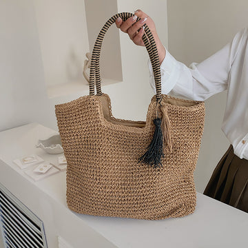 Summer Tassel Straw Tote Bag